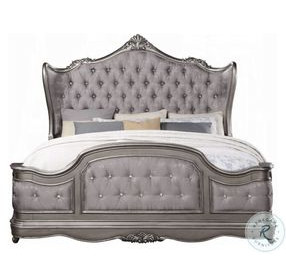 Ariadne Velvet and Antique Platinum Eastern King Upholstered Bed