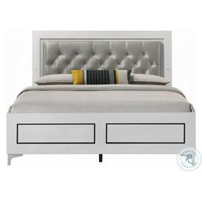 Casilda Gray Synthetic Leather and White Queen Upholstered Bed with LED Lighting
