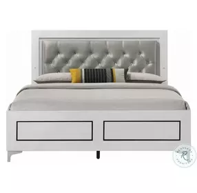 Casilda Gray Synthetic Leather and White Queen Upholstered Bed with LED Lighting