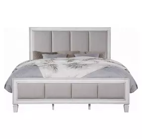 Katia Light Gray and Weathered White King Upholstered Panel Bed
