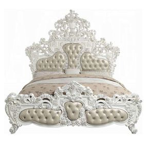 Vanaheim Beige and Antique White King Upholstered Panel Bed