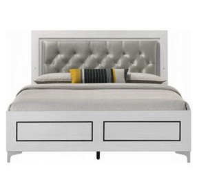 Casilda Gray and White King Upholstered Panel Bed with LED