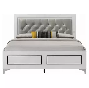 Casilda Gray and White King Upholstered Panel Bed with LED