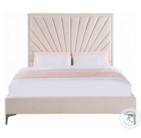 Faiz Beige Velvet Eastern King Upholstered Bed