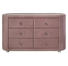Salonia Pink Upholstered 6 Drawer Glass Top Dresser