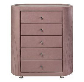 Salonia Pink Upholstered 5 Drawer Glass Top Chest
