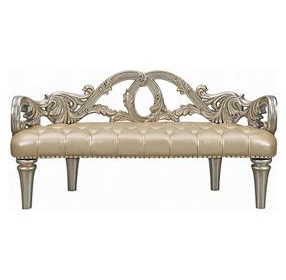 Danae Champagne Upholstered Accent Bench with Tufted and Nailhead Trim