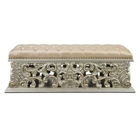 Sorina Antique Gold Upholstered 66" Accent Bench with Nailhead Trim