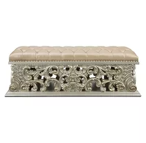 Sorina Antique Gold Upholstered 66" Accent Bench with Nailhead Trim