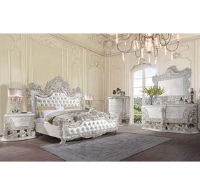 Adara Pearl White and Antique White Upholstered Novelty Bedroom Set