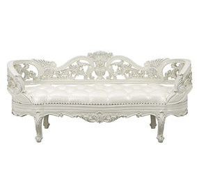 Adara Pearl White Upholstered Accent Bench with Tufted and Nailhead Trim