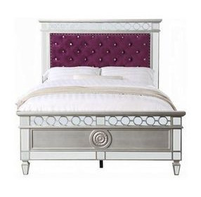 Varian Burgundy and Silver Full Upholstered Panel Bed with Nailhead Trim