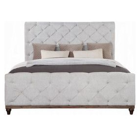 Andria Reclaimed Oak and Beige King Upholstered Panel Bed