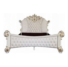Vendome Cream and Antique Pearl King Upholstered Panel Bed