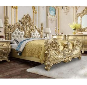 Cabriole Light Gold and Gold King Upholstered Novelty Bed