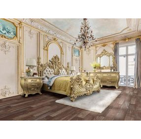 Cabriole Light Gold and Gold Upholstered Novelty Bedroom Set