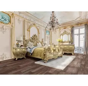 Cabriole Light Gold and Gold Upholstered Novelty Bedroom Set