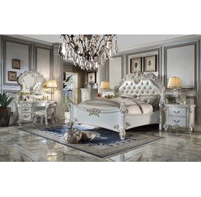 Vendome Antique Pearl Upholstered Panel Bedroom Set with Nailhead Trim