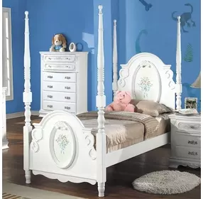 Flora White Twin Poster Bed
