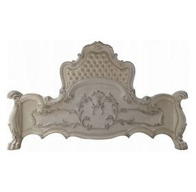Dresden Bone White Queen Upholstered Panel Bed with Nailhead Trim