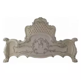 Dresden Bone White Queen Upholstered Panel Bed with Nailhead Trim