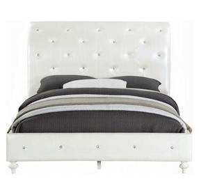 Dorothy Pearl White and Ivory Full Upholstered Sleigh Bed