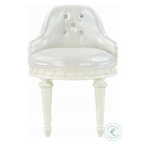 Dorothy Pearl White Synthetic Leather and Ivory Vanity Chair with Swivel