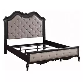 Chelmsford Beige and Antique Black King Upholstered Panel Bed with Nailhead Trim