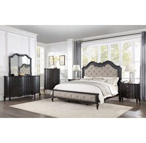 Chelmsford Beige and Antique Black Upholstered Panel Bedroom Set with Nailhead Trim