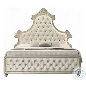 Lucienne Beige Velvet Queen Upholstered Bed with LED Lighting