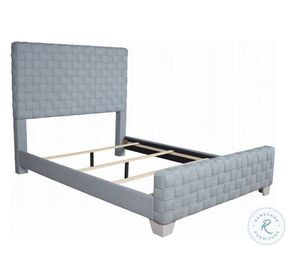 Saree Light Teal Chenille and Gray Queen Upholstered Bed