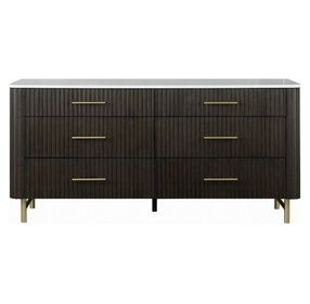Clayten White and Espresso 6 Drawer Dresser with Marble Top