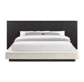 Clayten Beige and Espresso Queen Upholstered Panel Bed