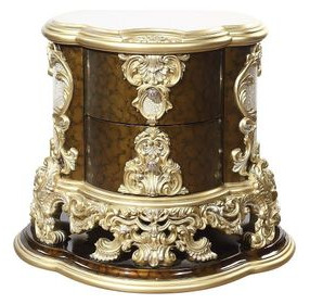 Desiderius Antique Gold and Hand Paint Brown 2 Drawer Nightstand