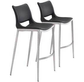 Ace Black And Brushed Stainless Steel Bar Stool Set Of 2