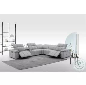 Beaumont Light Gray Leather 142" Power Reclining Sectional