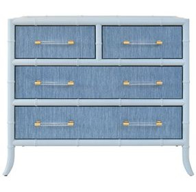 Beckett Dyed Grasscloth and Light Blue Matte Lacquer 4 Drawer Chest