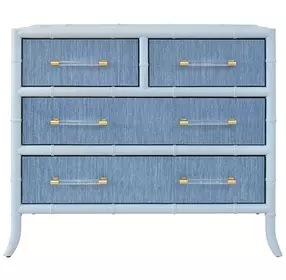 Beckett Dyed Grasscloth and Light Blue Matte Lacquer 4 Drawer Chest
