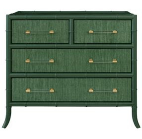 Beckett Dyed Grasscloth and Dark Green Matte Lacquer 4 Drawer Chest