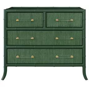 Beckett Dyed Grasscloth and Dark Green Matte Lacquer 4 Drawer Chest