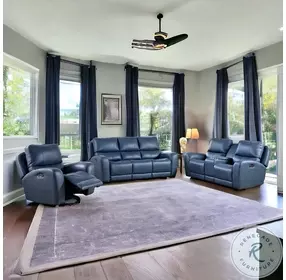 Bel Air Blue Leather Dual Power Reclining Living Room Set