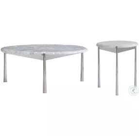 Arris Polished Stainless Steel and Arabescato Large Occasional Table Set