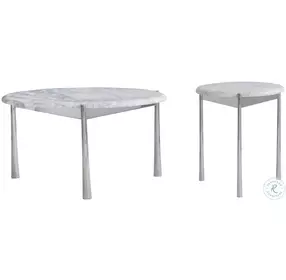 Arris Polished Stainless Steel and Arabescato Small Occasional Table Set