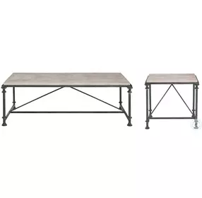 Galesbury Travertine Stone And Antique Silver Metal Rectangular Occasional Table Set