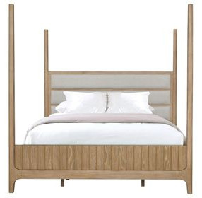 Escape Glazed Natural Oak Queen Upholstered Poster Bed