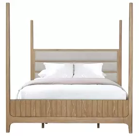Escape Glazed Natural Oak King Upholstered Poster Bed