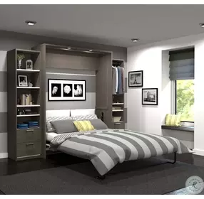 Cielo By Premium Bark Gray and White 104" Queen Wall Bed Kit