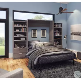 Cielo By Premium Bark Gray and White 124" Queen Wall Bed Kit