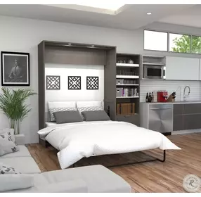 Cielo By Premium Bark Gray and White 95" Queen Wall Bed Kit