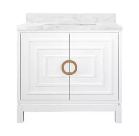 Bixby Matte White Lacquer Carrera Marble Top Bath Vanity